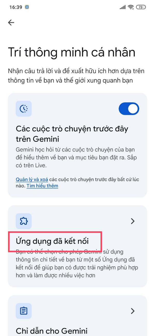Ứng dụng kết nối trên Gemini