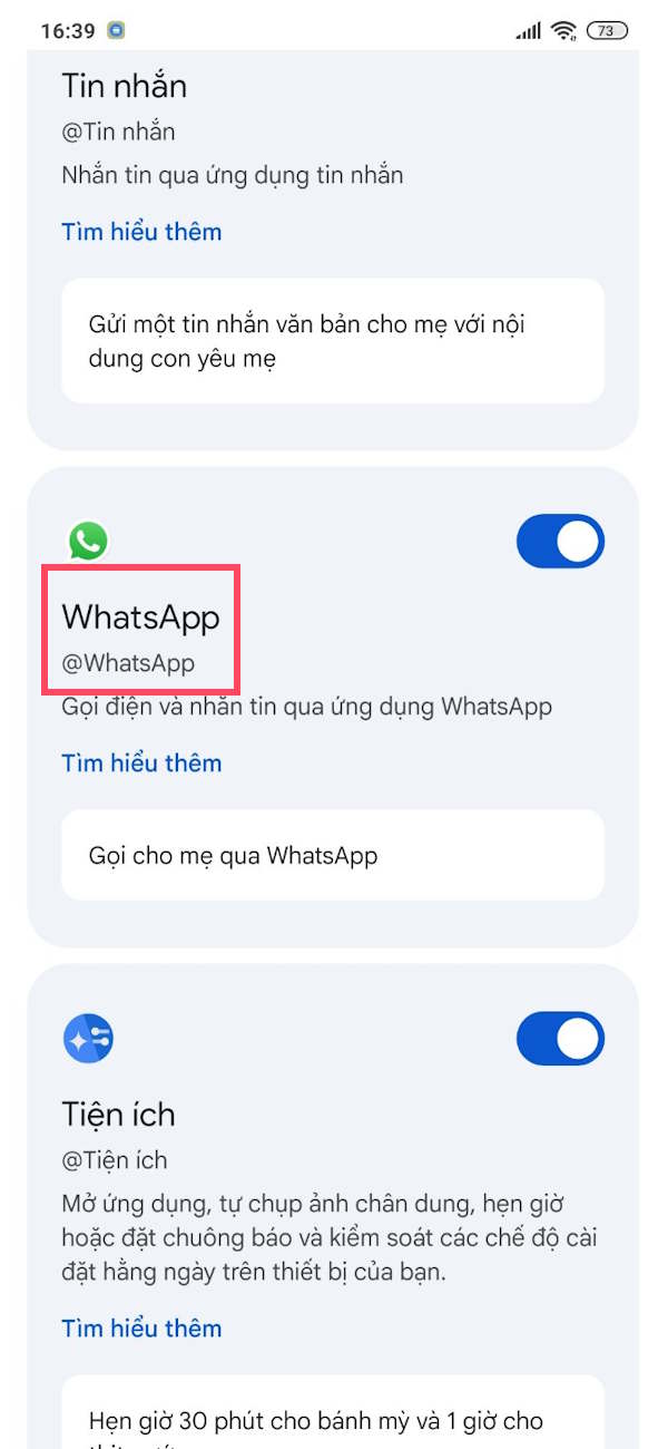 Kích hoạt WhatsApp trên Gemini