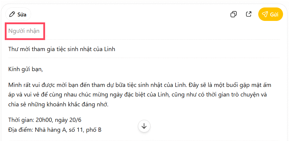 Nội dung email soạn trên ChatGPT