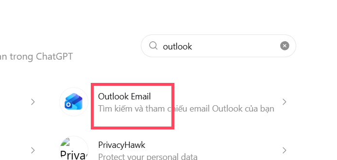 Tìm ứng dụng email trên ChatGPT