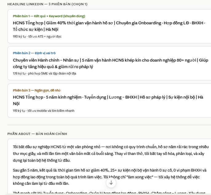 Prompt tối ưu LinkedIn cá nhân