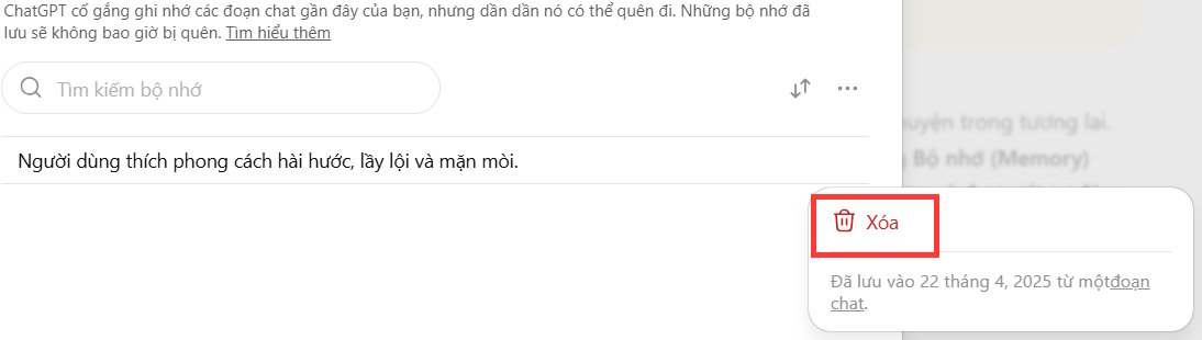 Xóa bộ nhớ đã lưu trên ChatGPT