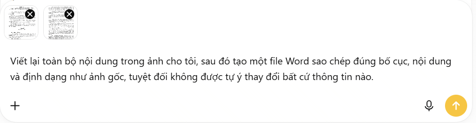 Lệnh chuyển ảnh tài liệu thành file Word trên ChatGPT