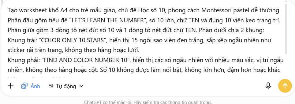 Lệnh tạo phiếu bài tập học từ vựng