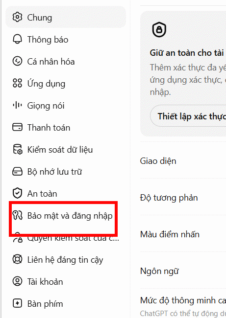 Bảo mật đăng nhập ChatGPT