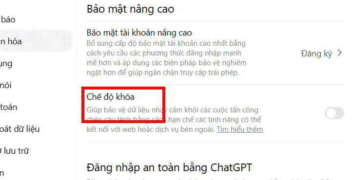 Chế độ khóa trên ChatGPT