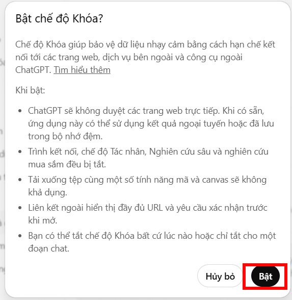 Kích hoạt Lockdown Mode trên ChatGPT