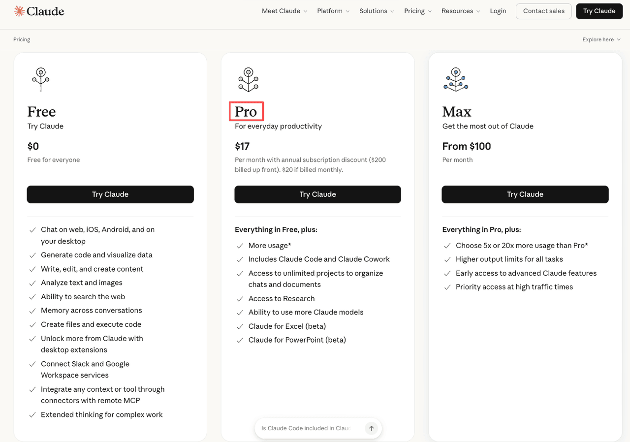 Các gói đăng ký Miễn phí, Pro và Max