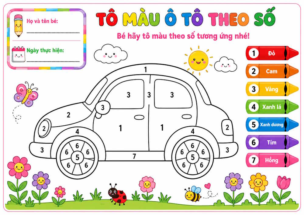 Tranh tô màu ô tô theo số