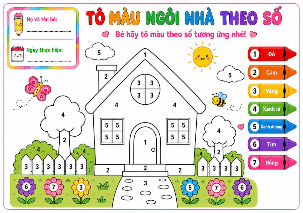 Tranh tô màu ngôi nhà theo số