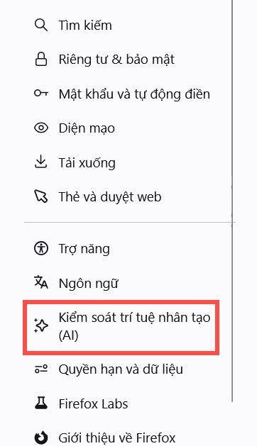 Kiểm soát AI trên Firefox