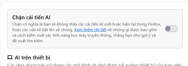 Bật tính năng AI trên Firefox