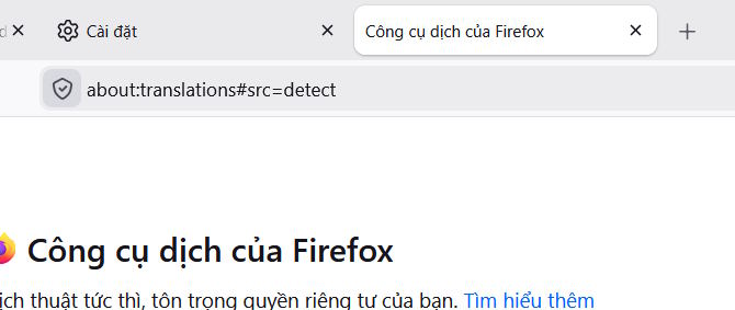 Truy cập trang dịch AI trên Firefox