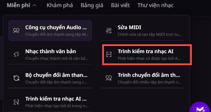 Trình kiểm tra nhạc AI trên AI Music Maker