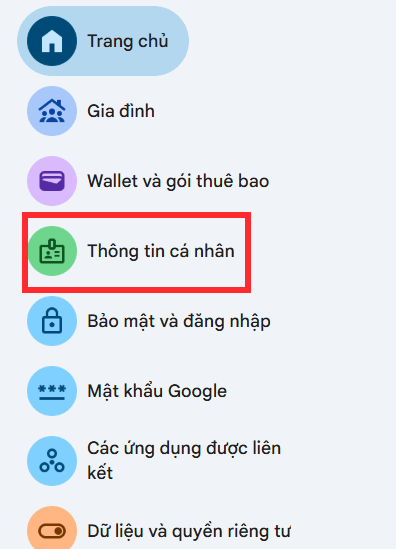 Thông tin cá nhân tài khoản Google 
