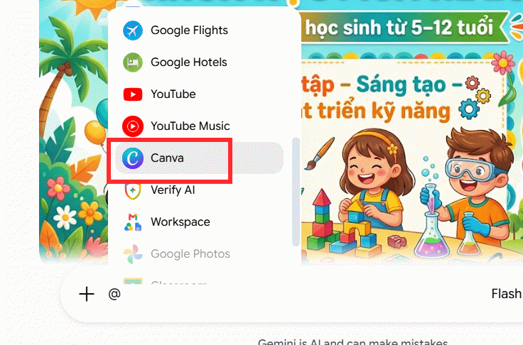 Sử dụng Canva trong Gemini