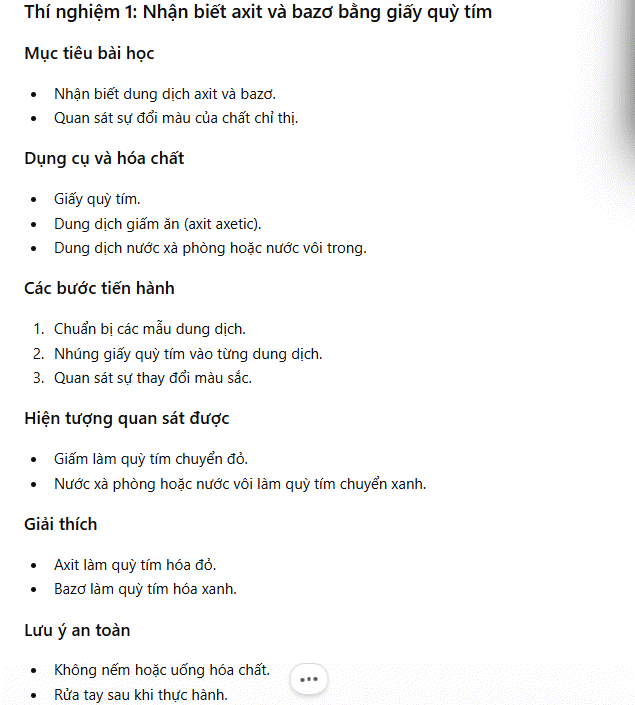 Prompt gợi ý thí nghiệm Hóa học