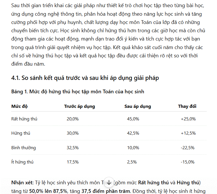 Câu lệnh viết SKKN phần kết quả