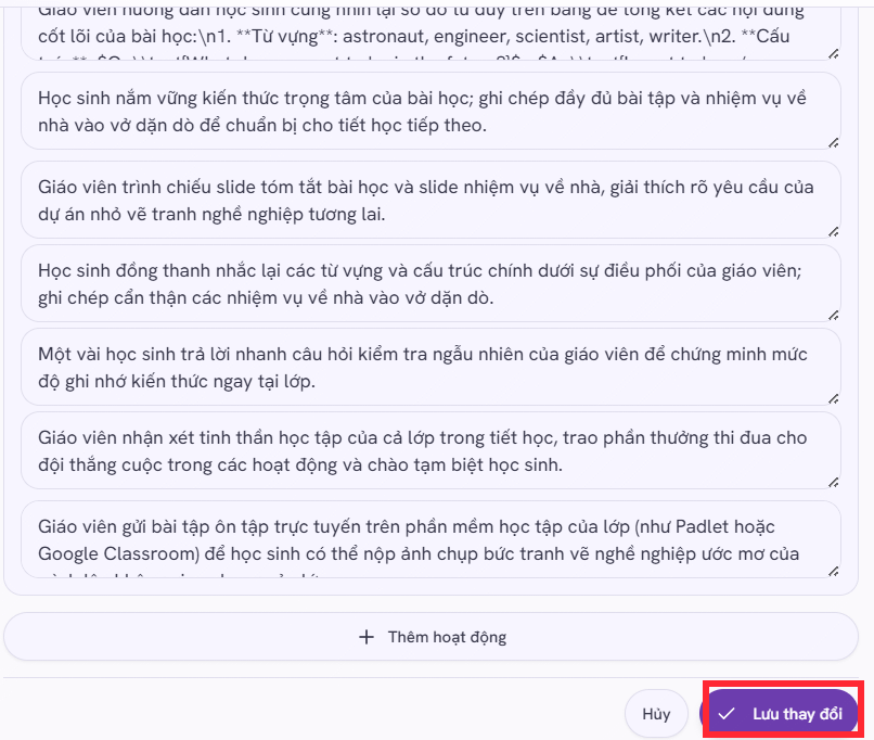 Chỉnh sửa nội dung soạn giáo án trên AutoExam.ai