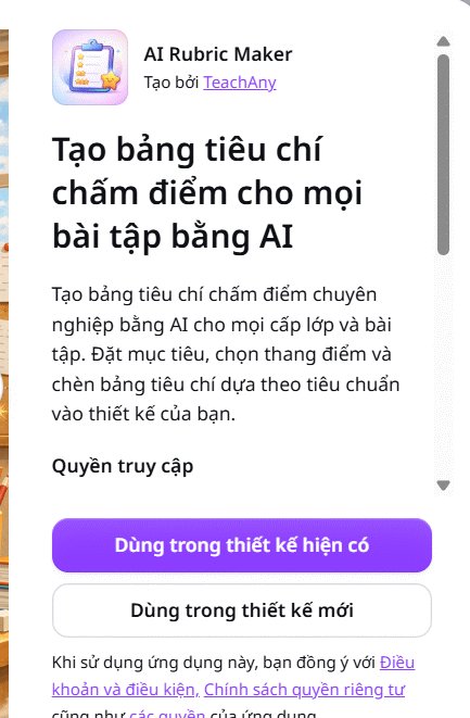 Chọn thiết kế dùng AI Rubric Maker trên Canva