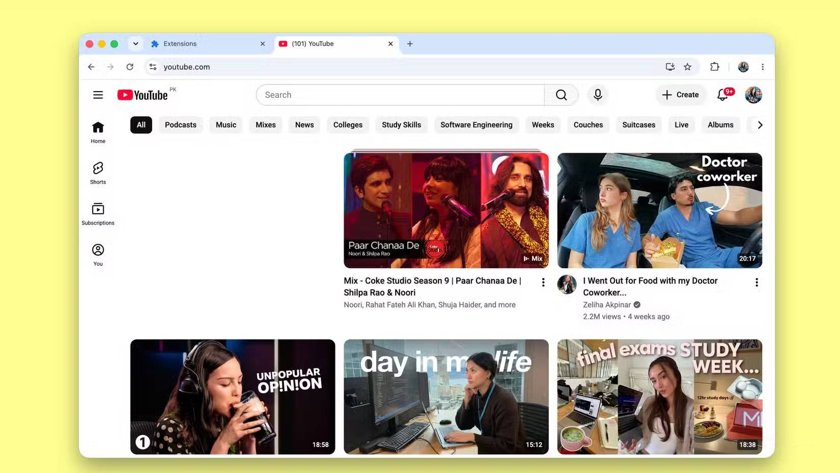 Trang chủ YouTube với các video tổng hợp của Coke Studio