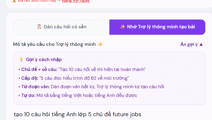 Tạo câu hỏi trắc nghiệm AI trên diemdanh.app