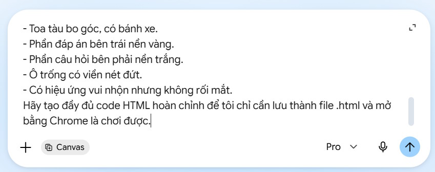 Câu lệnh tạo game đoàn tàu tri thức