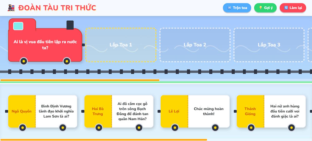 Giao diện trò chơi Đoàn tàu tri thức