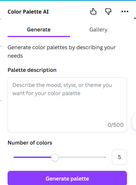 Chủ đề gam màu tạo trên Color Palette AI trên Canva