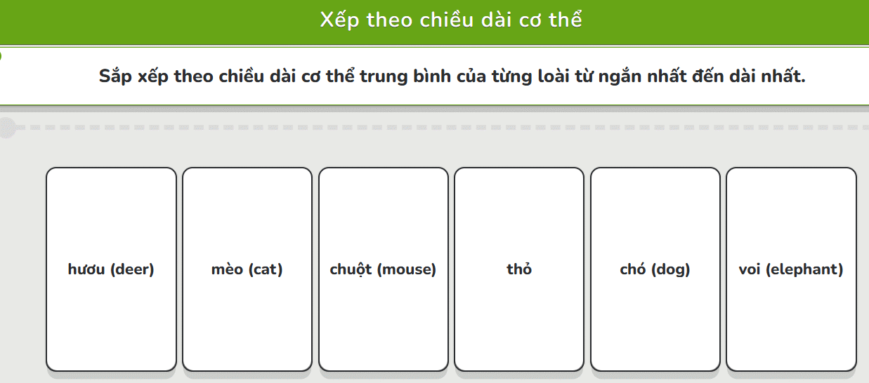 Hoạt động kéo thả sắp xếp Line Up Educaplay