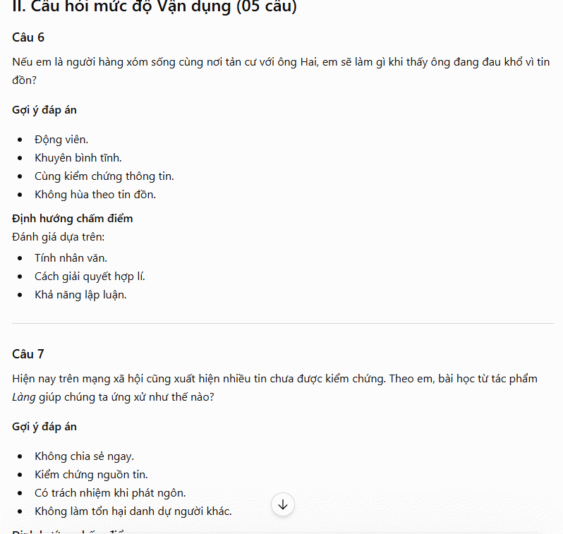 Câu hỏi vận dụng cho tác phẩm