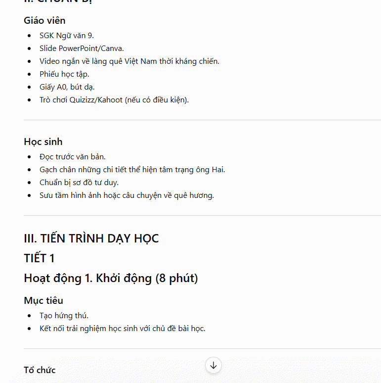 Nội dung kế hoạch bài giảng