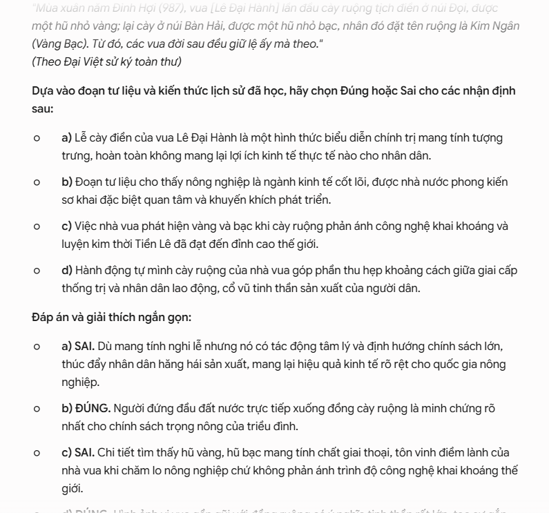 Câu hỏi đúng sai