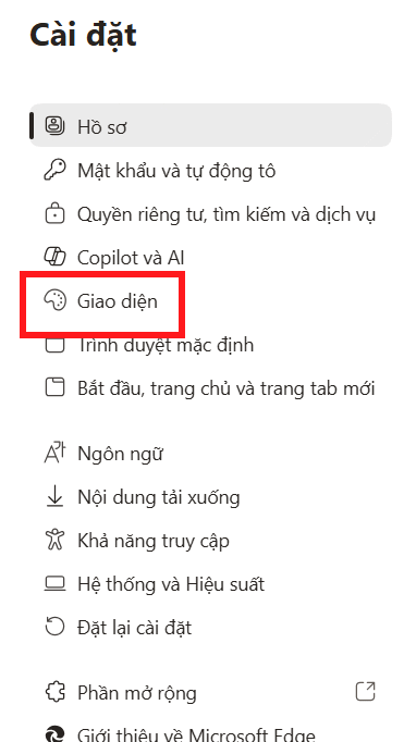 Giao diện Edge
