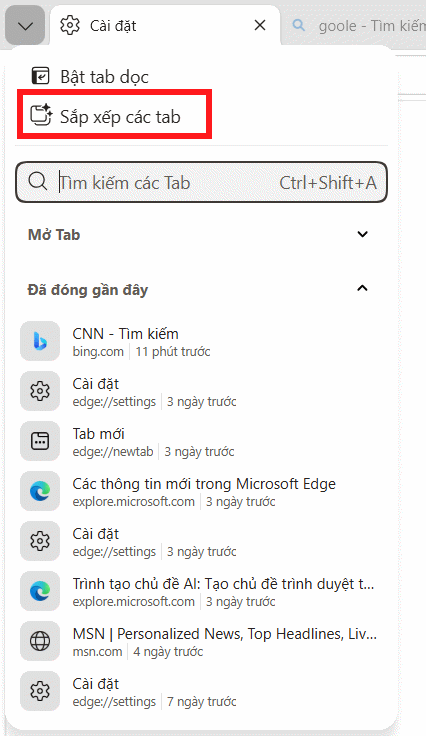 Sắp xếp tab bằng AI trên Edge
