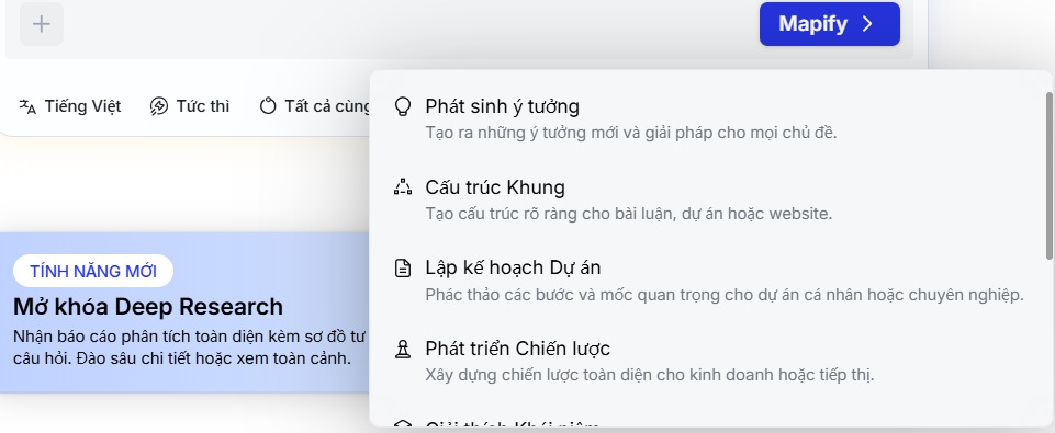 Thiết lập tạo sơ đồ tư duy trên Mapify