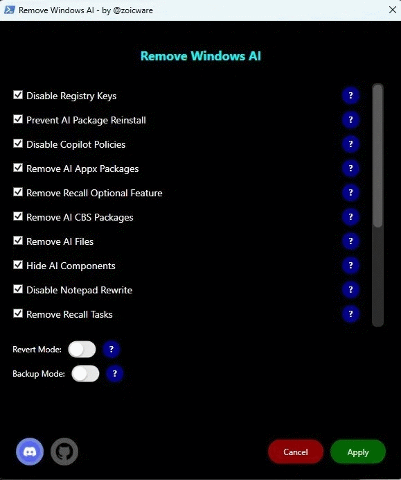 Loại bỏ AI Actions bằng RemoveWindowsAI