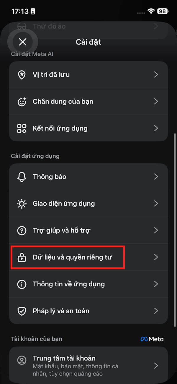 Bảo mật dữ liệu Meta AI