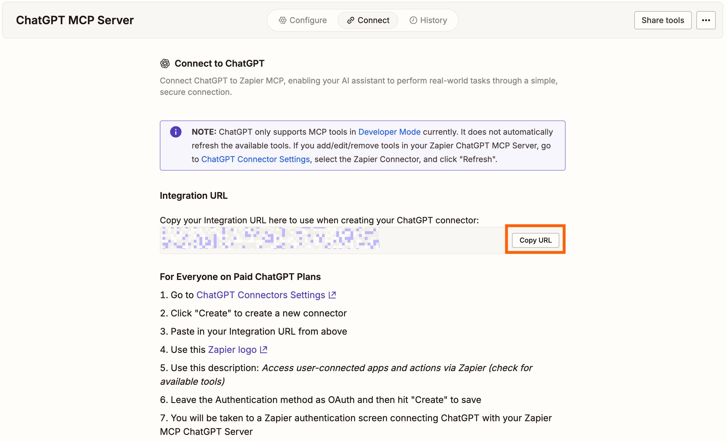 Bảng điều khiển Zapier MCP