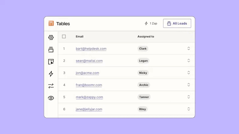 Zapier Tables cho phép bạn tạo Zaps từ bất kỳ bảng nào
