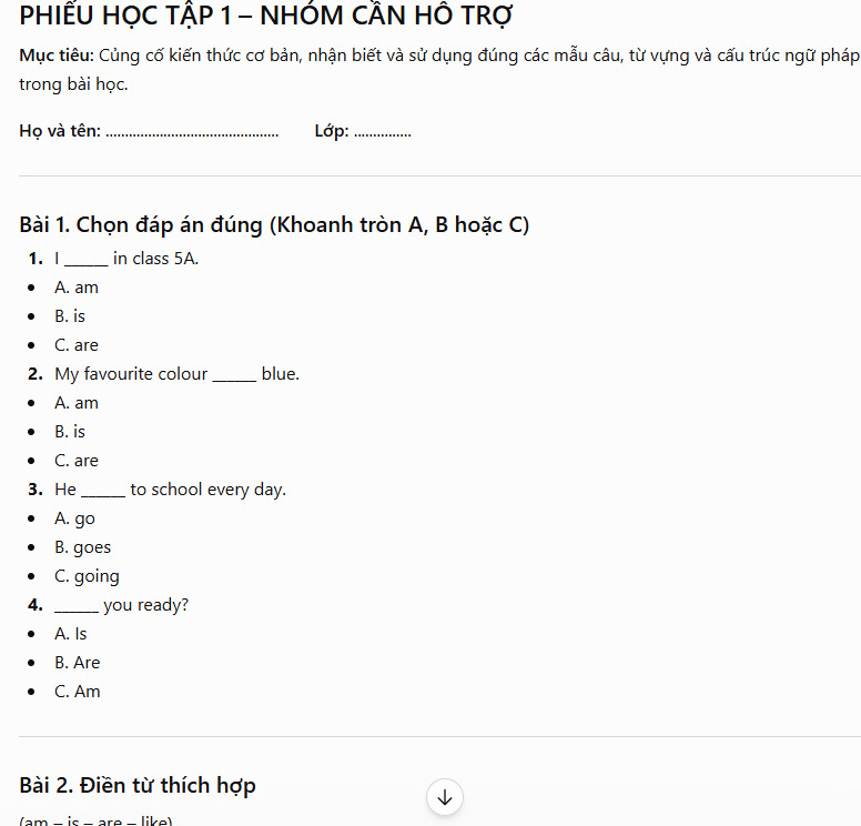 Bài tập phân hóa theo 3 nhóm học sinh