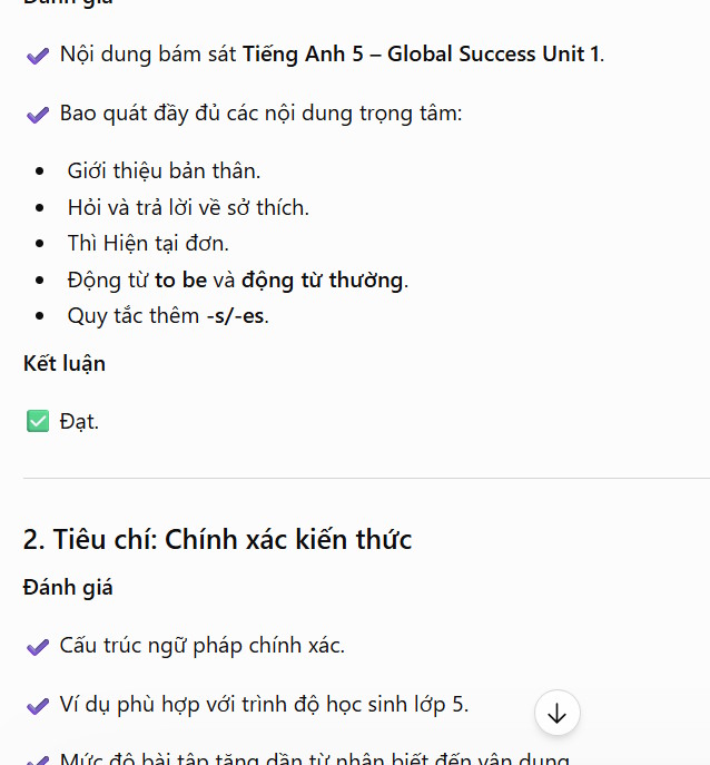 Nội dung đánh giá phiếu bài tập