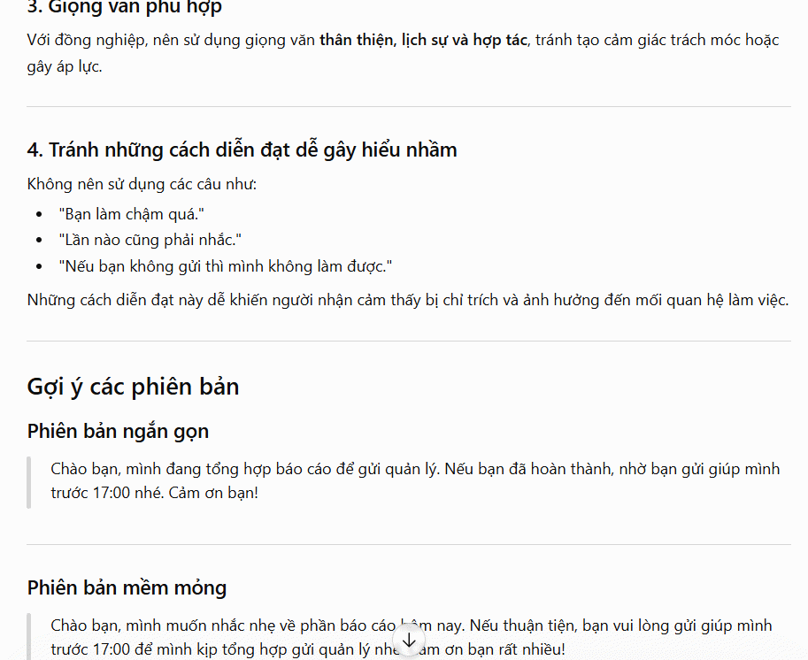 Prompt vai trò giao tiếp công việc