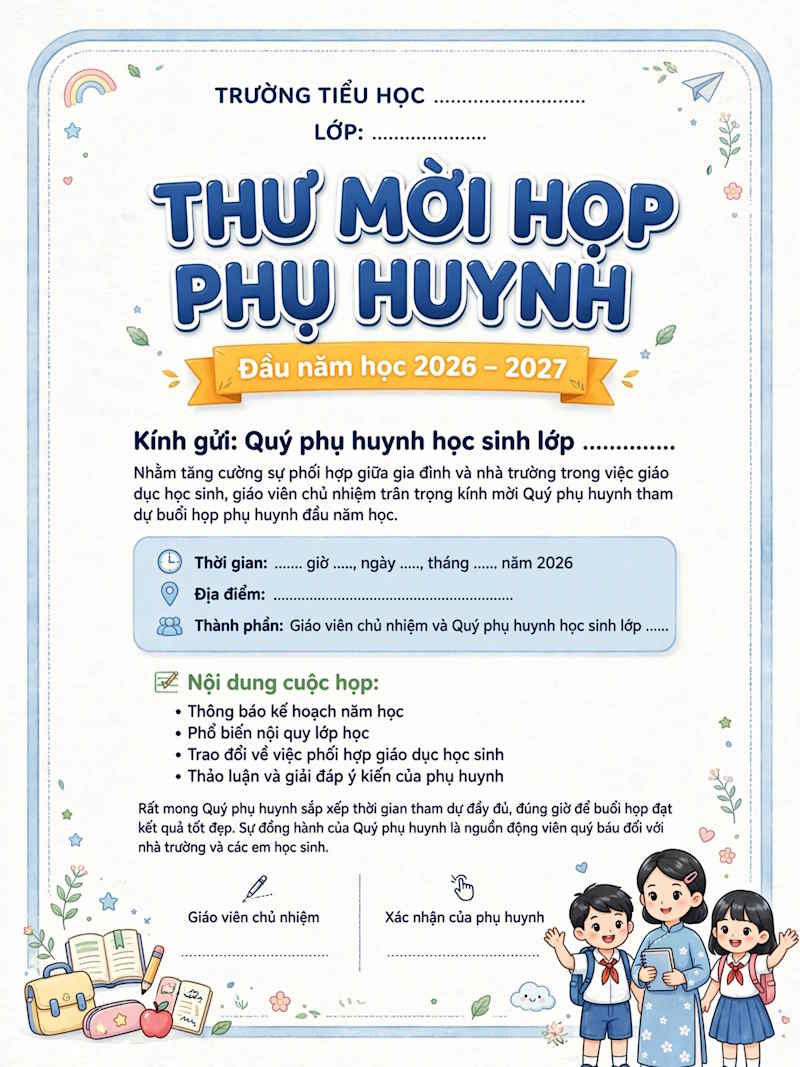 Prompt giấy mời họp đầu năm tiểu học