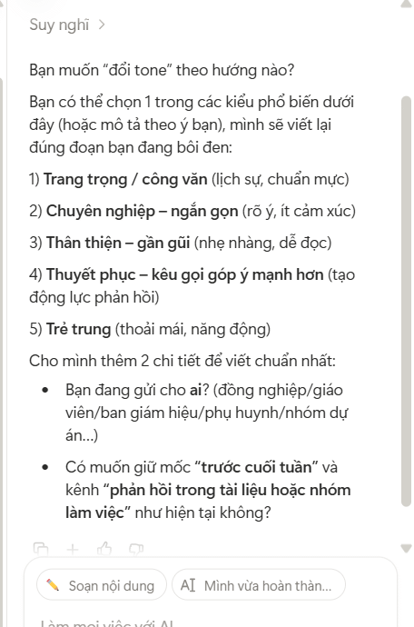 Yêu cầu đổi văn phong trên Notion AI