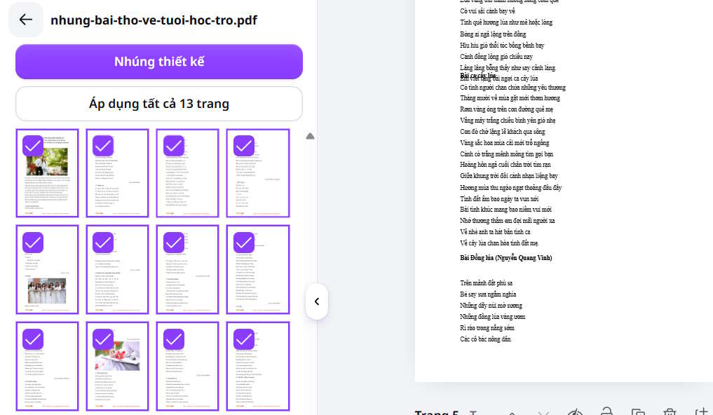 Chọn trang PDF ghép trên Canva 