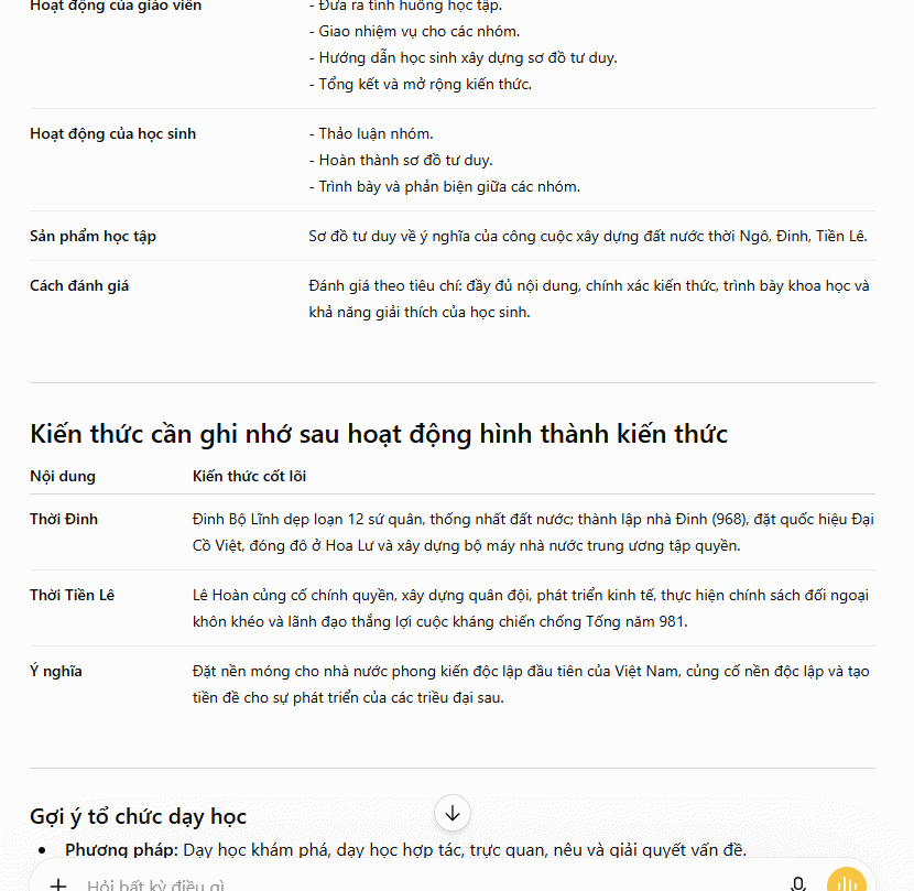 Nội dung kiến thức hoạt động 
