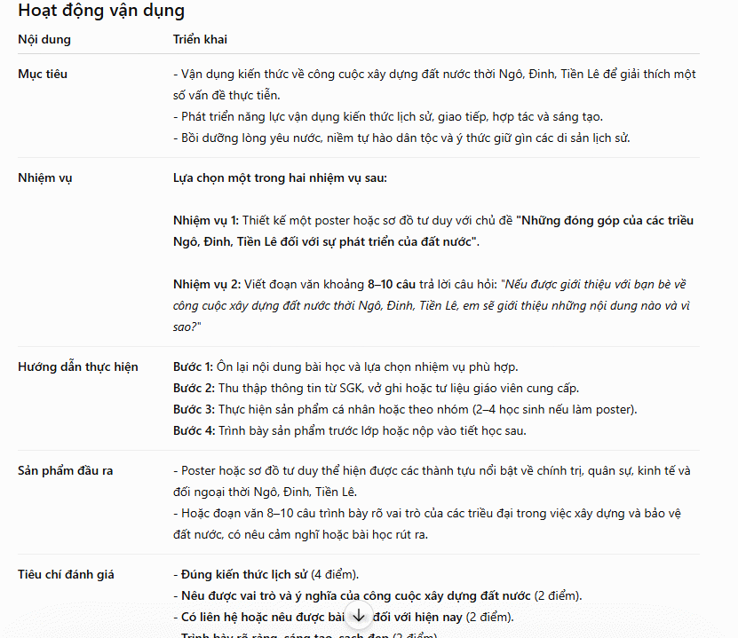 Tạo hoạt động vận dụng 