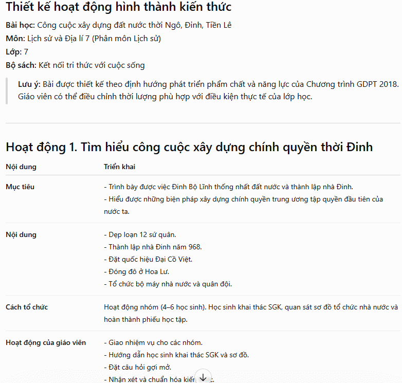 Hoạt động hình thành kiến thức