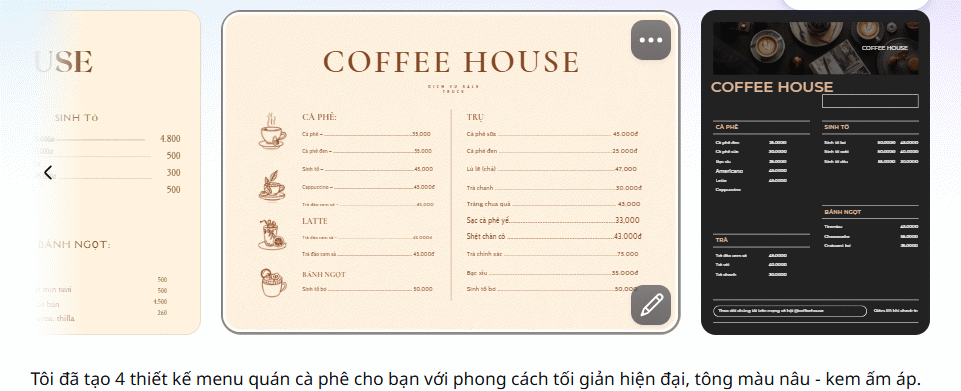 Ảnh menu trên Canva AI